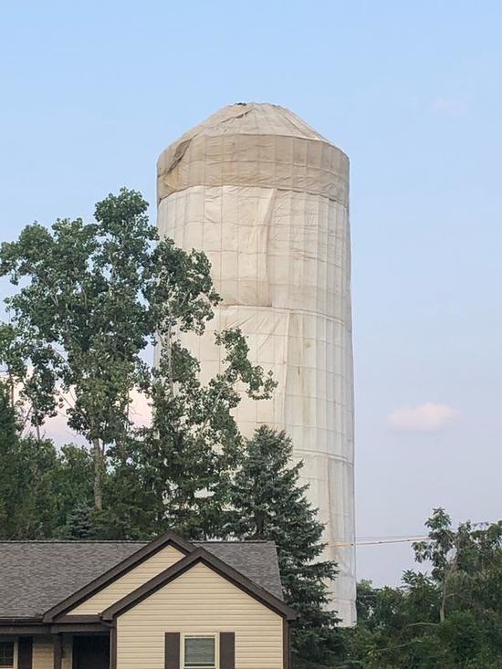 Photograph of the Worthington Hills Water Tower Covered in a Tarp, 2020