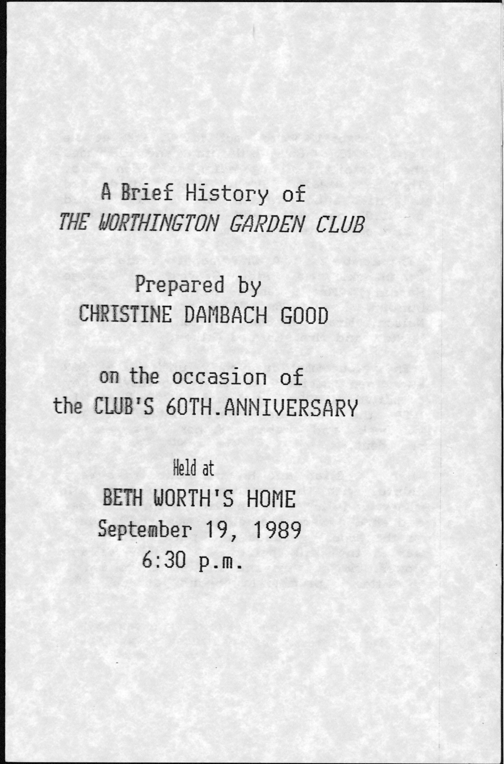 A Brief History of the Worthington Garden Club