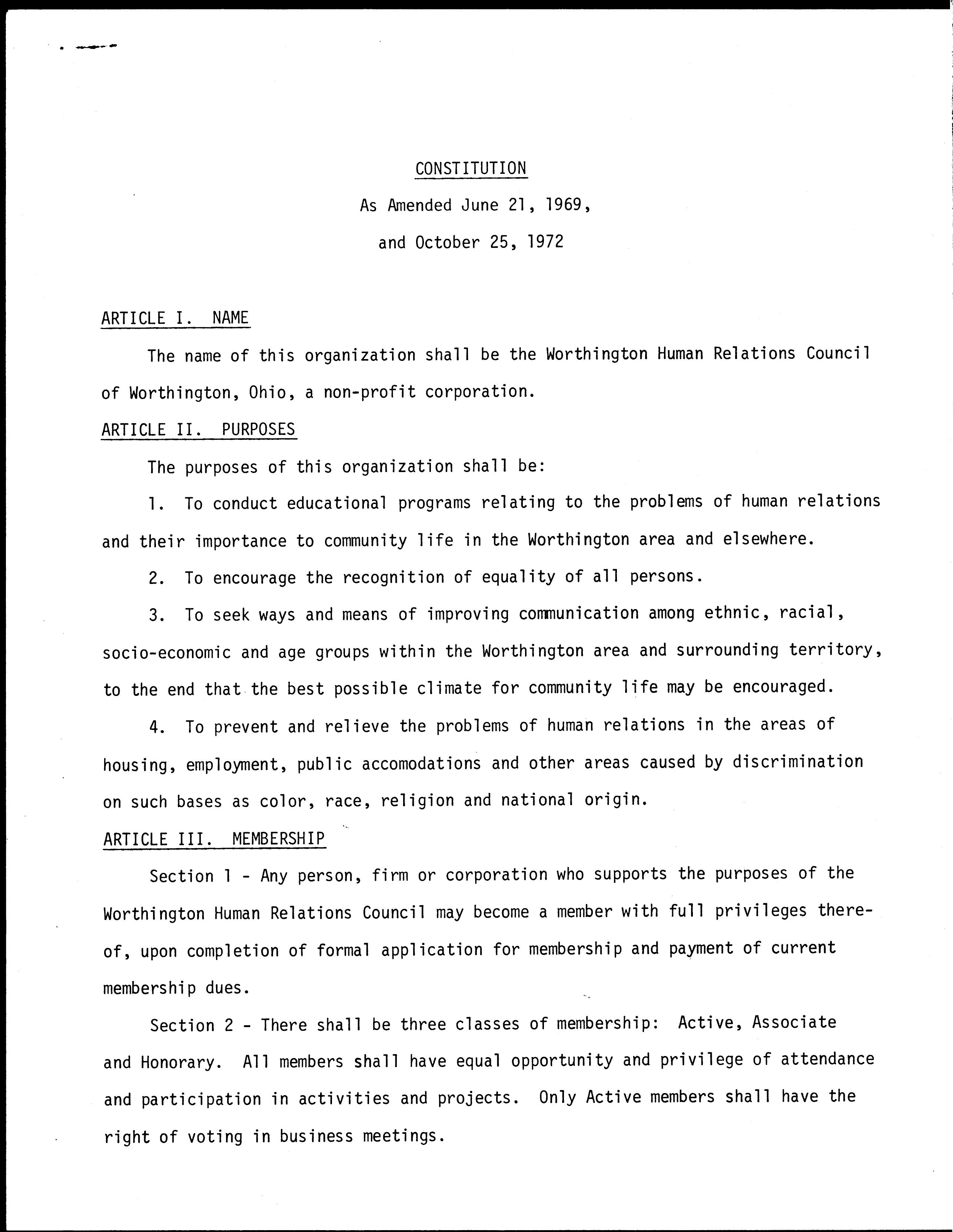 Constitution and By-Laws of the Worthington Human Relations Council
