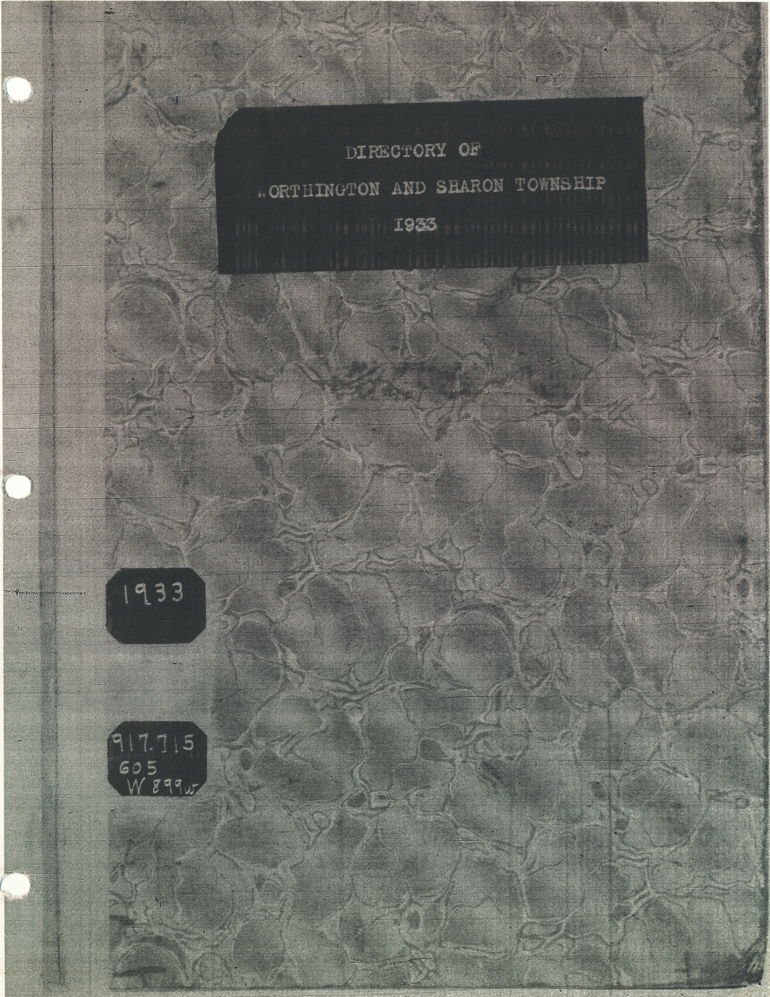 Directory of Worthington and Sharon Township 1933