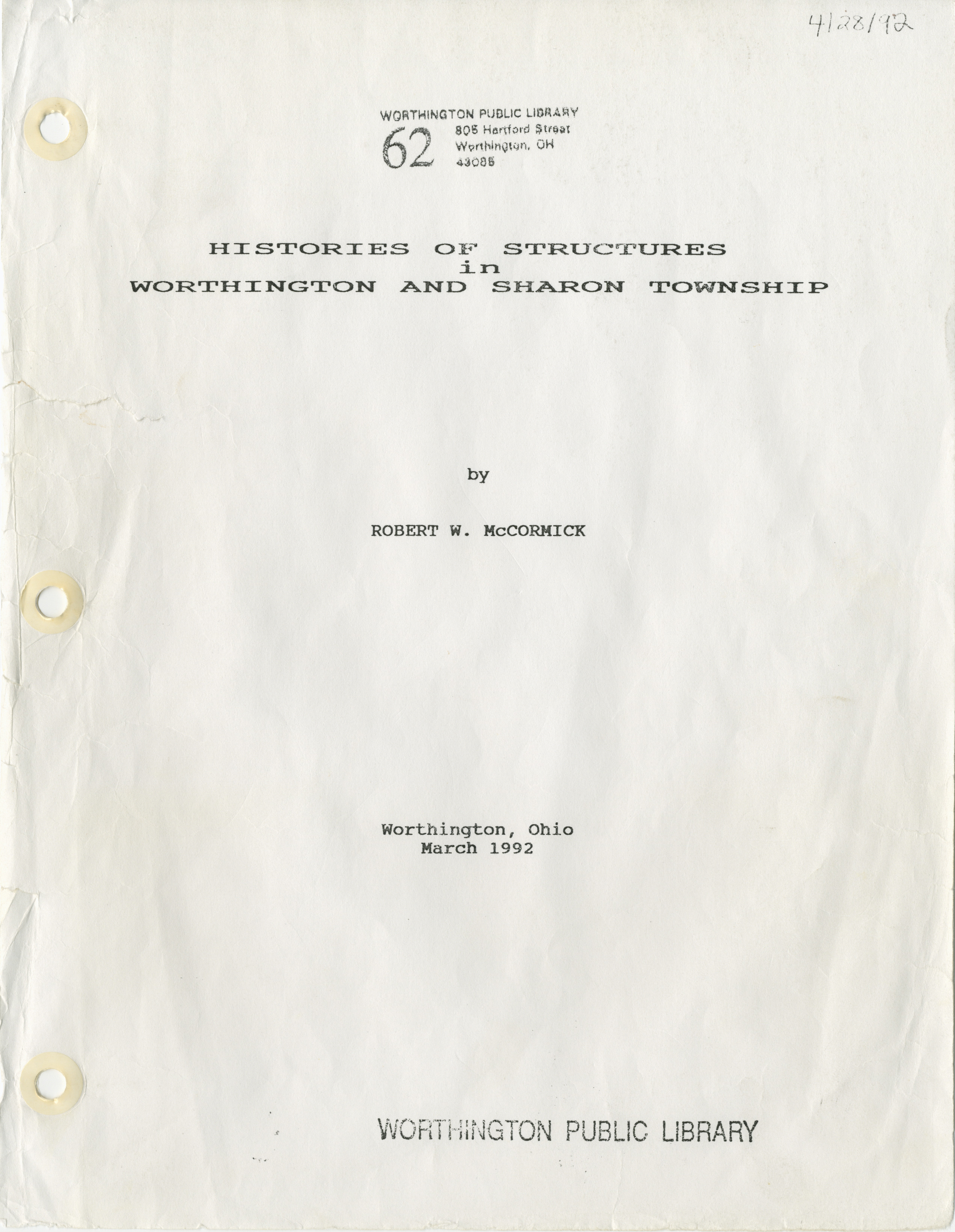 Histories of Structures in Worthington and Sharon Township