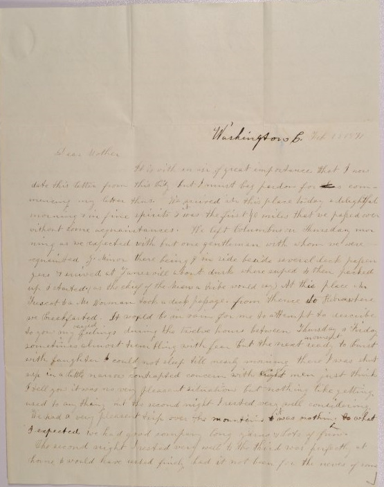 Letter to Achsa Johnson of Worthington, Ohio from Mary Johnson in Washington City