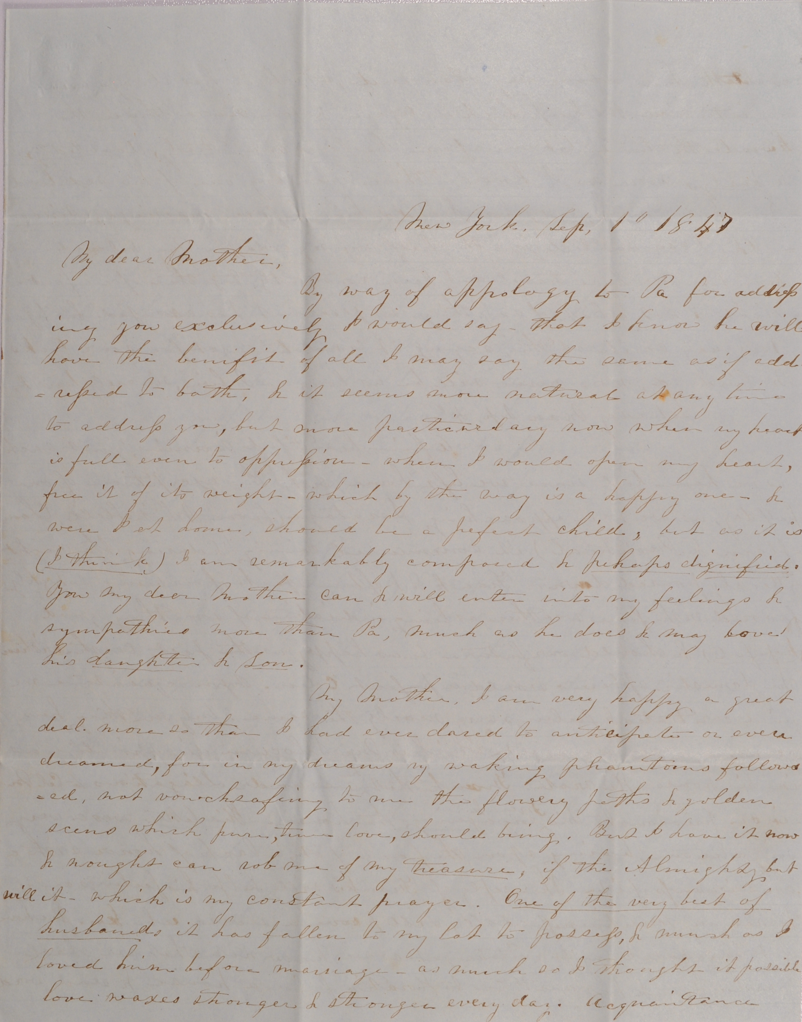 Letter to Achsa Johnson of Worthington, Ohio from Mary Johnson in New York City