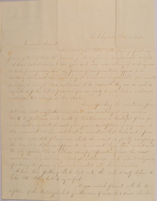 Letter to Mary D. Johnson of Worthington, Ohio from Damaris Solomon of Werts Grove, Lockbourne, Ohio