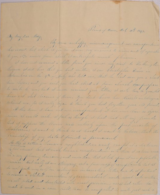 Letter to Mary Johnson of Worthington, Ohio from Damaris Solomon of Lockbourne, Ohio