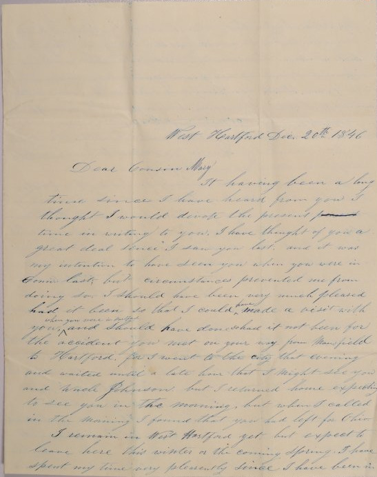 Letter to Mary Johnson of Worthington, Ohio from Norman K. Johnson of West Hartford, Conn.