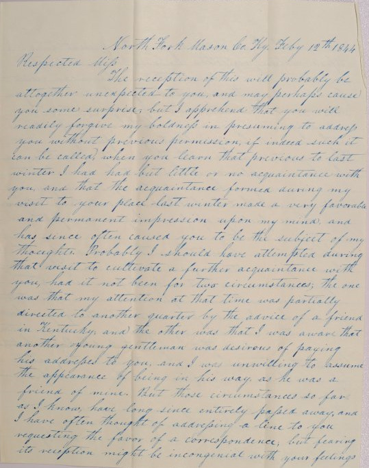 Letter to Mary Johnson of Worthington, Ohio from E. Bailey, of North Fork, Kentucky