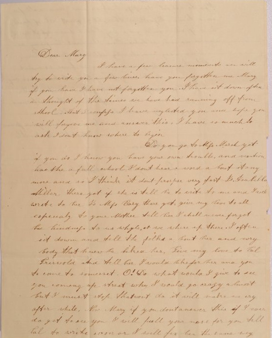 Letter to Mary Johnson of Worthington, Ohio from Elizabeth Beckwith of Somerset, Ohio