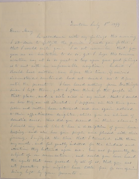 Letter to Mary Johnson of Worthington, Ohio from Evaline P. Smith of Trenton, New Jersey