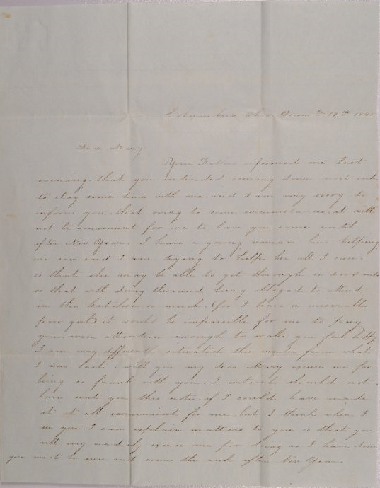 Letter to Mary Johnson of Worthington, Ohio from Jeannette Ridgway of Columbus, Ohio