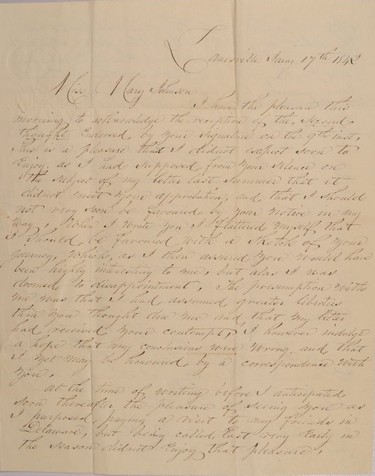 Letter to Mary Johnson of Worthington, Ohio from John R. Worman of Zanesville, Ohio