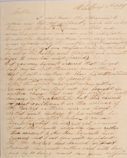Letter to Orange Johnson of Worthington, Ohio from William Johnson, His Son, of Milan, Ohio