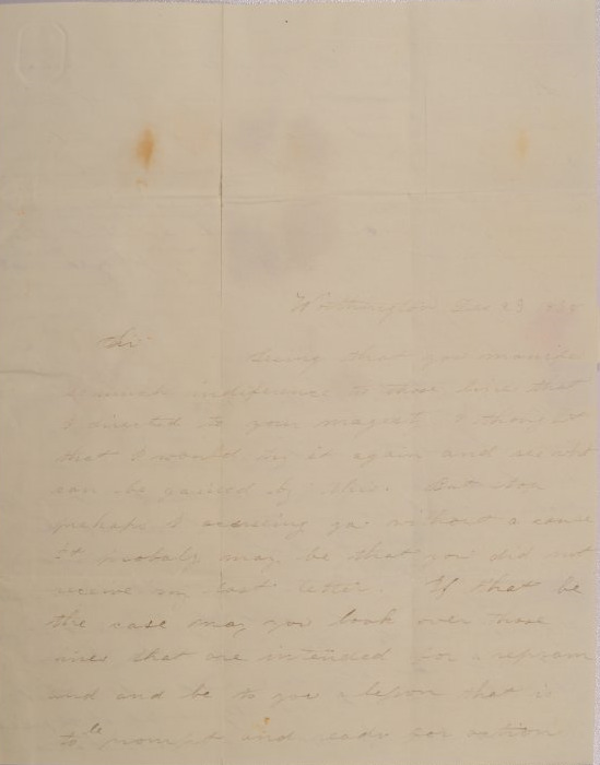 Letter to William M. Johnson of Milan, Ohio from Mary Johnson of Worthington, Ohio