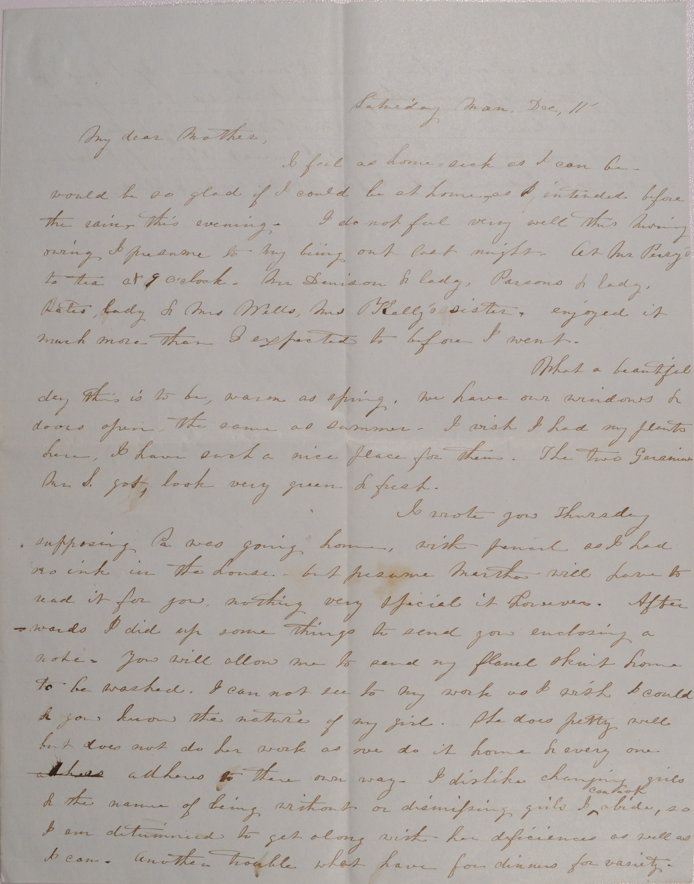 Part of Letter to Achsa Johnson of Worthington, Ohio from Her Daughter Mary Johnson Sessions