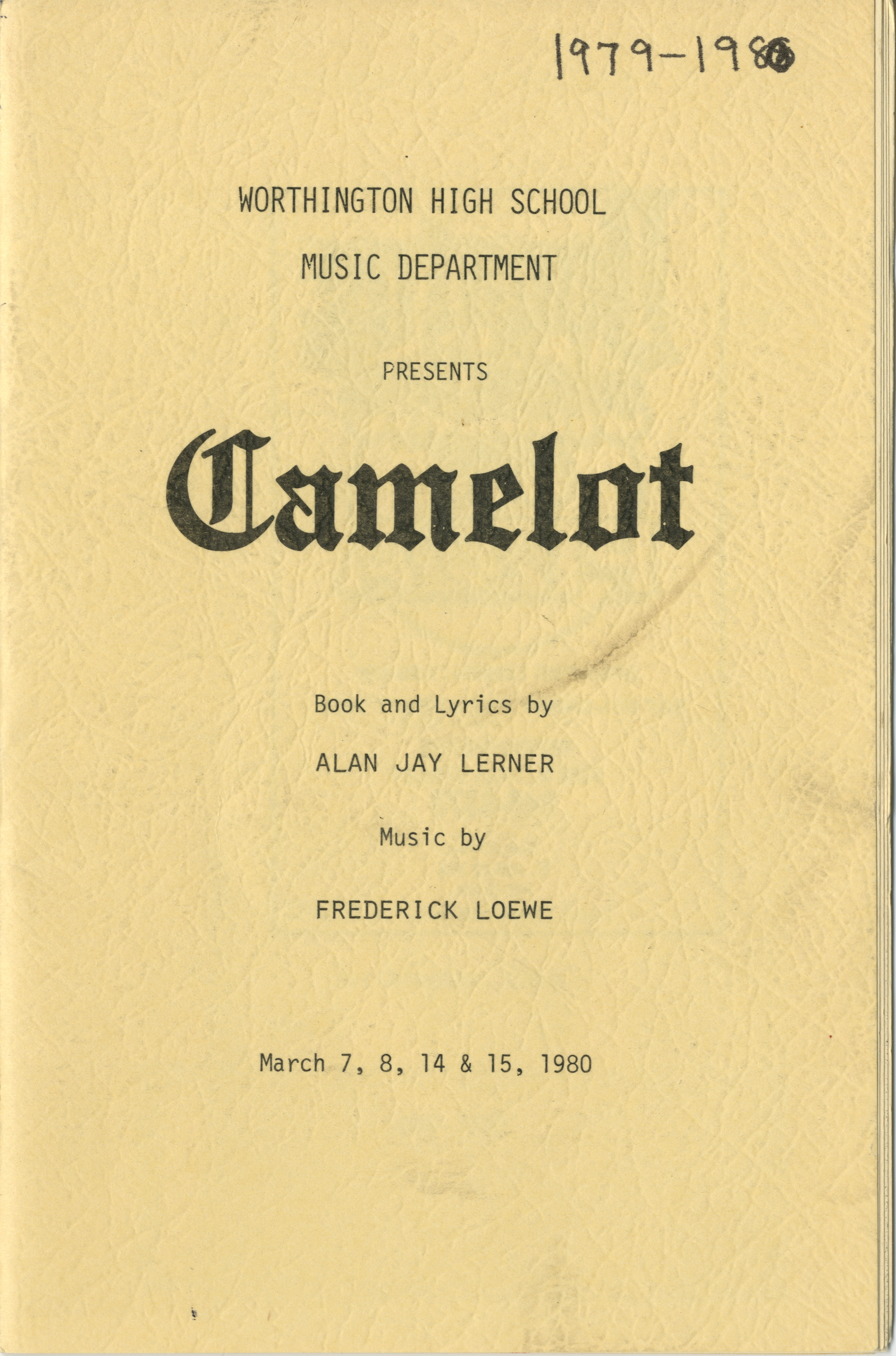 Program for the Worthington High School Production of "Camelot"