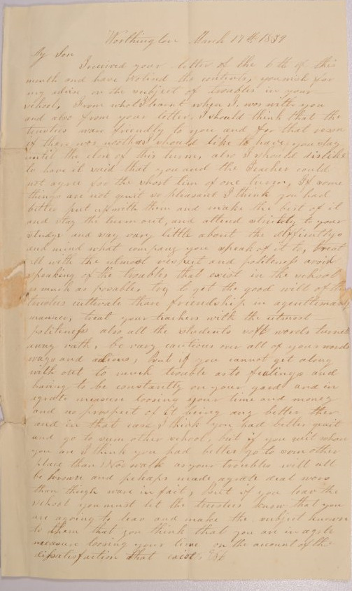 Two Letters to William Johnson of Milan, Ohio, from Orange Johnson, His Father, and Achsa Johnson, His Mother, of Worthington, Ohio