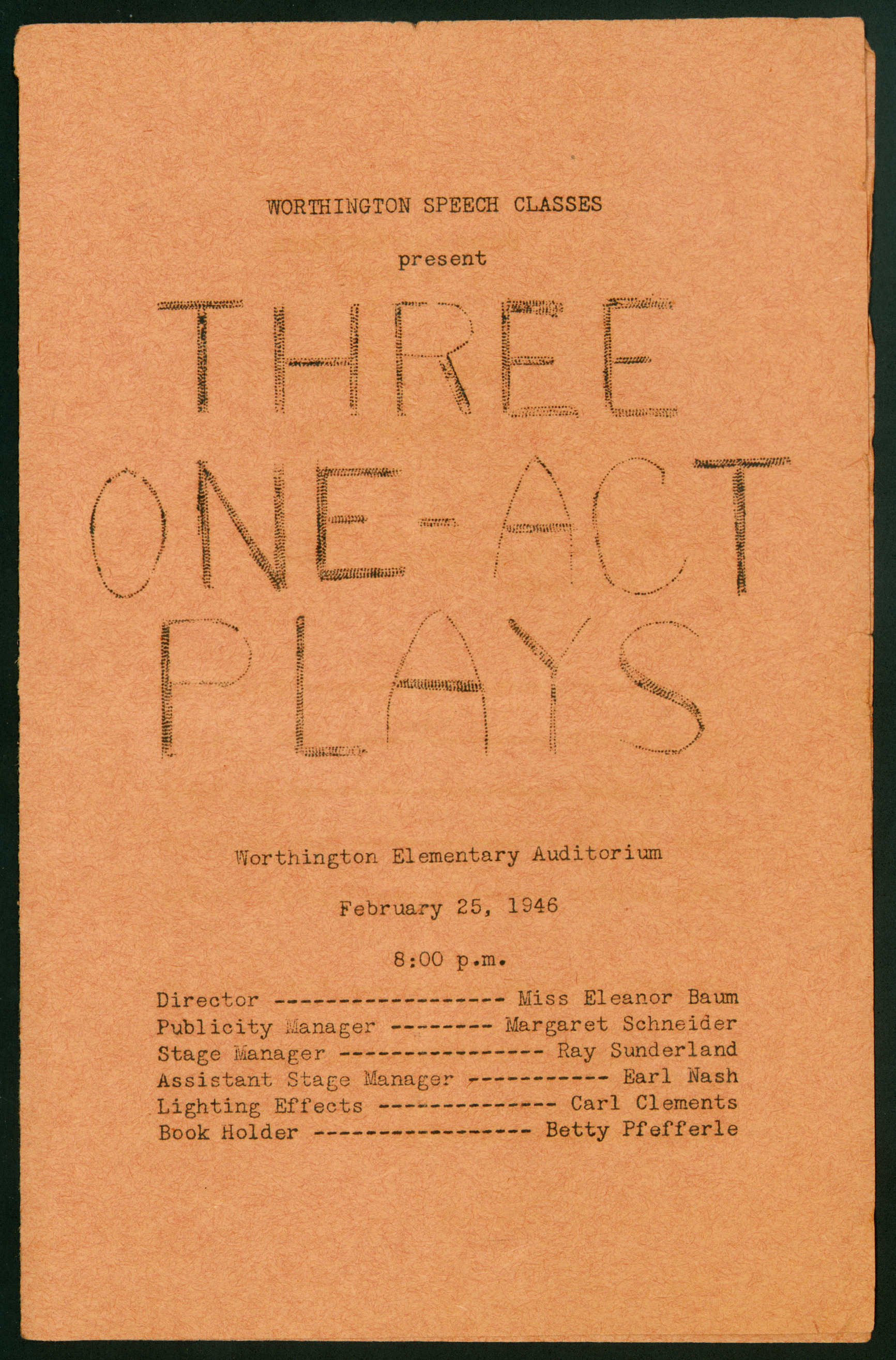 Worthington Speech Classes present Three One Act Plays