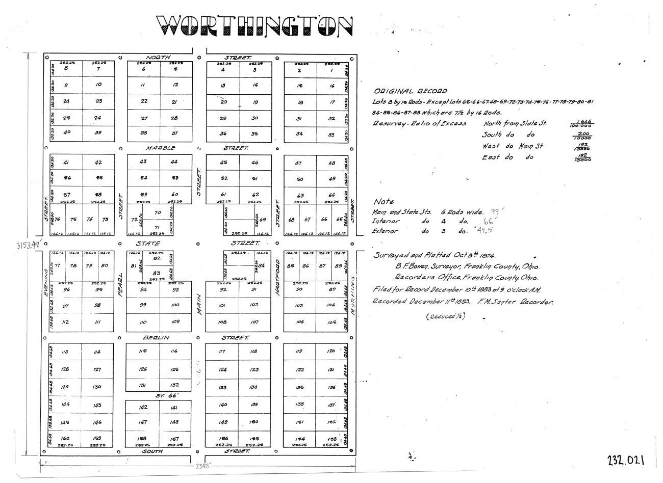 1874 Plat of Old Worthington