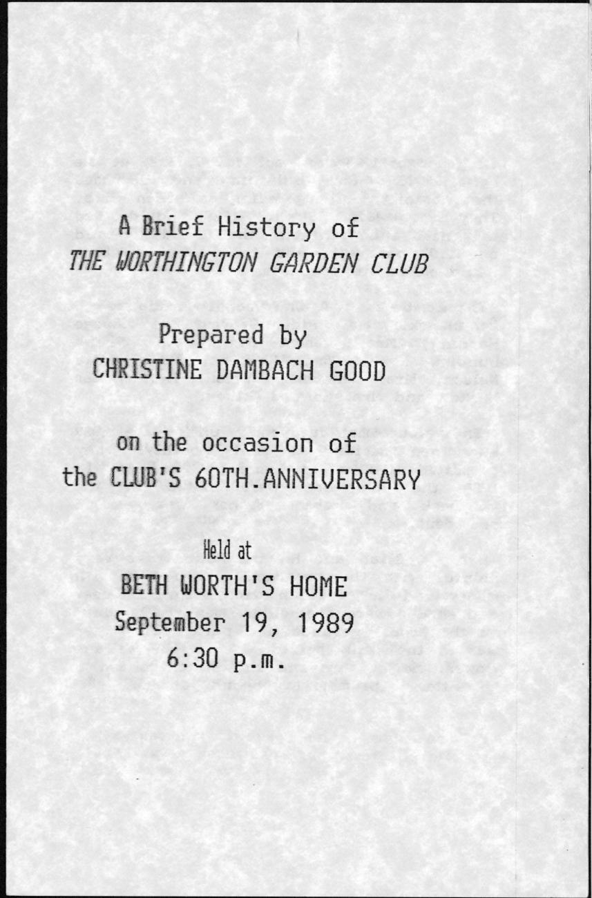 A Brief History of the Worthington Garden Club