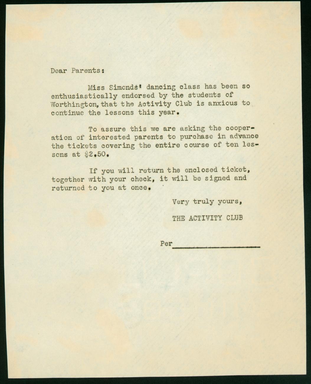 Activity Club Correspondence