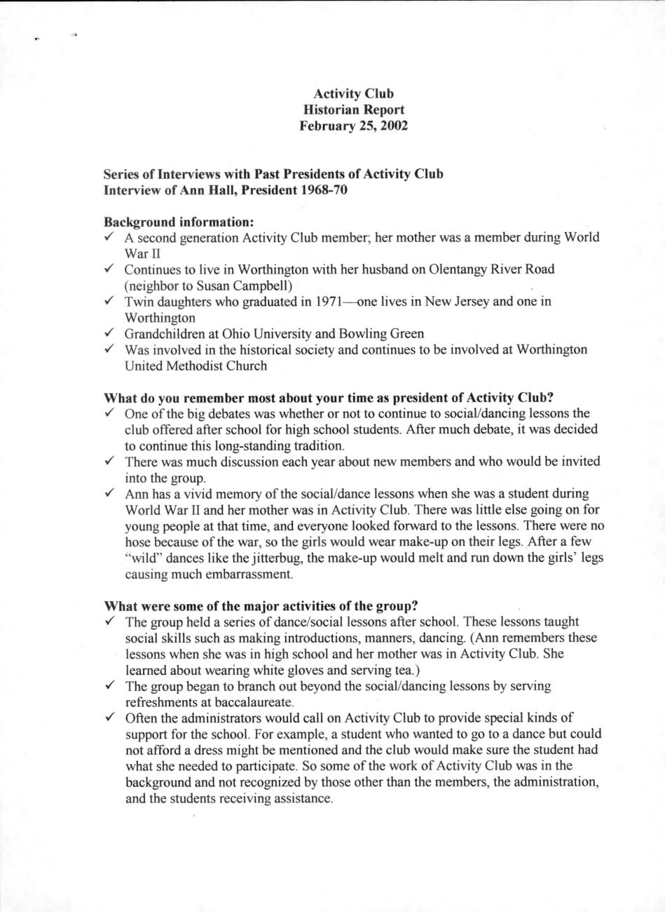 Activity Club Historian Report