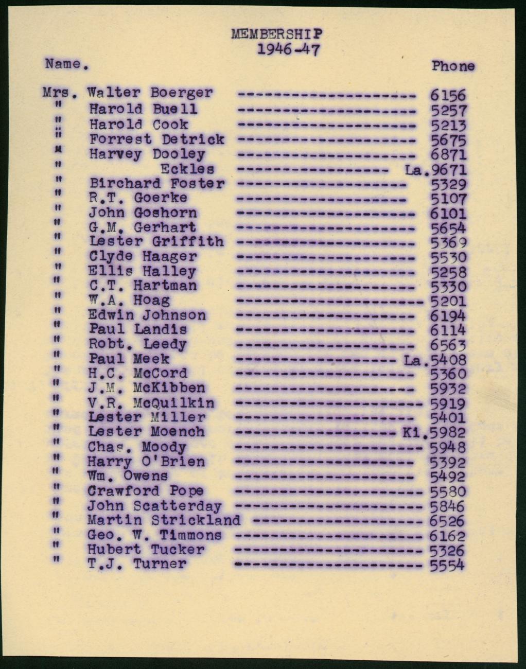 Activity Club Membership Roster
