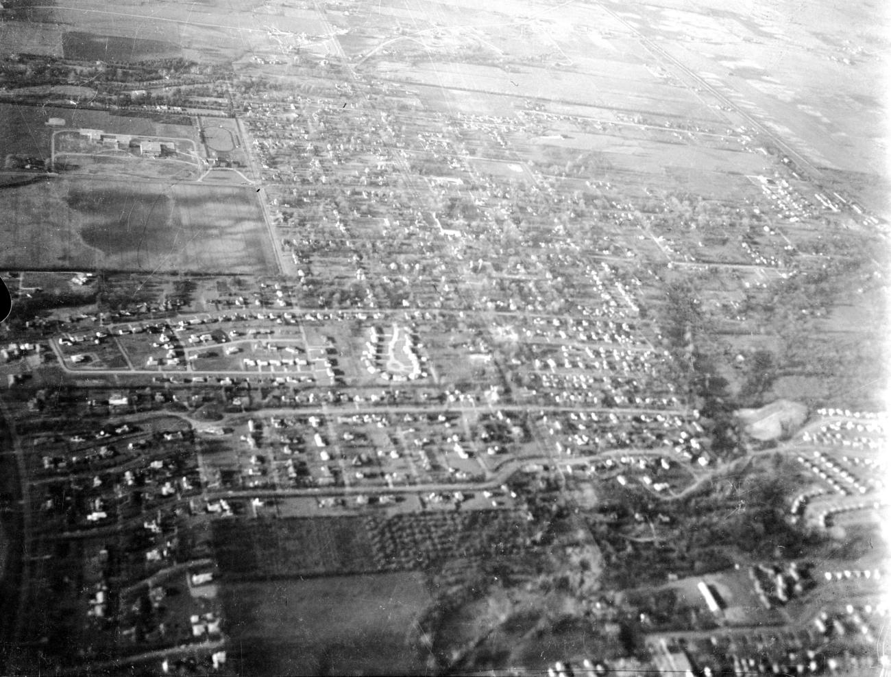 Black and white photo of neighborhoods