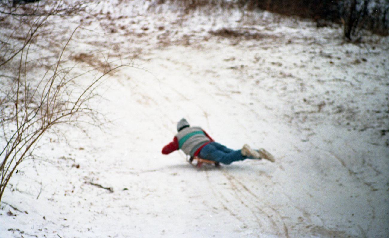 Andy Shirk Sledding Down "Devil's Hill" Sled Run