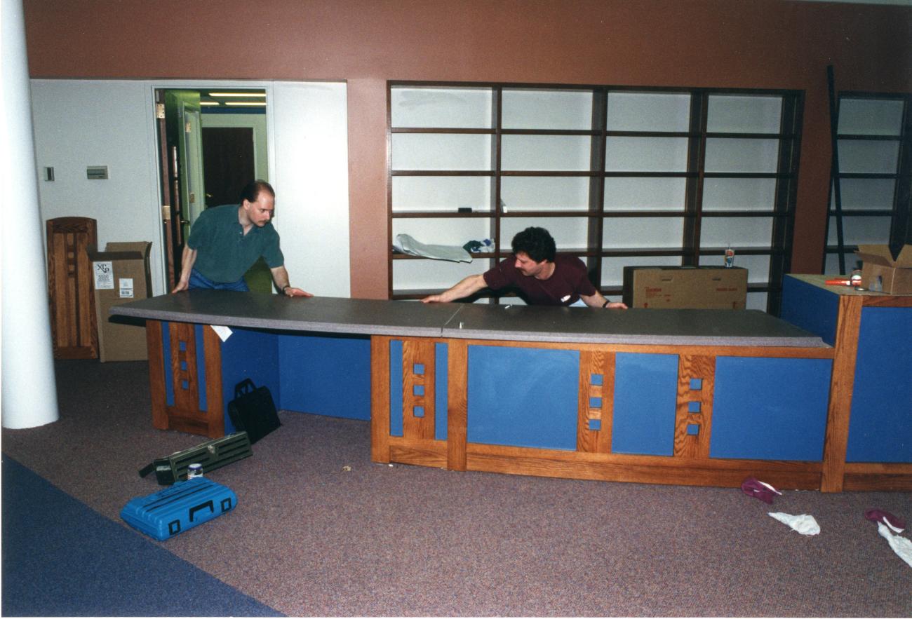 Assembling the Circulation Desk at the Northwest Library