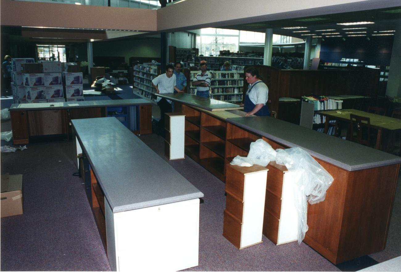 Assembling the Information Desk  During the Northwest Library Construction