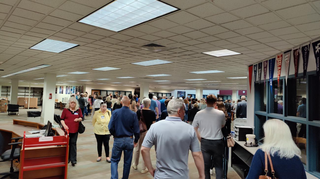 Attendees at the Thomas Worthington High School Alumni Tour, Gathered in Library