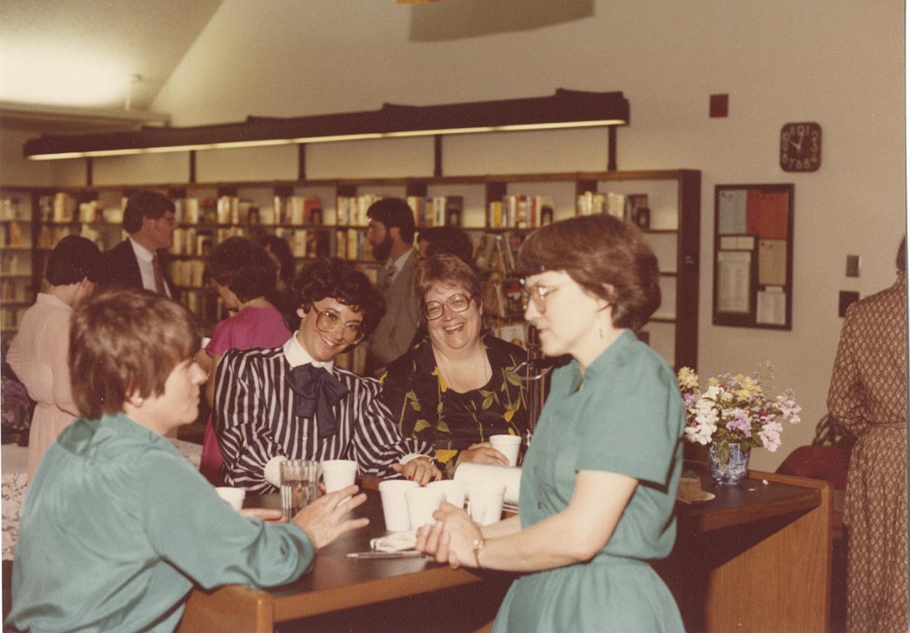 Bernice Daniels, Judy Michaelson, Nancy Behling and Jo Osborne at the Old Worthington Library for Wedding, May 8, 1982