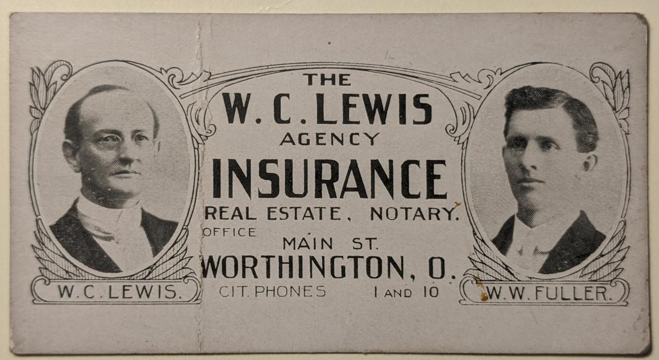 Business Card for W.C. Lewis Agency Insurance