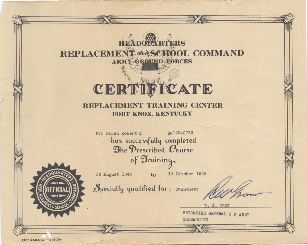 Certificate Cannoneer