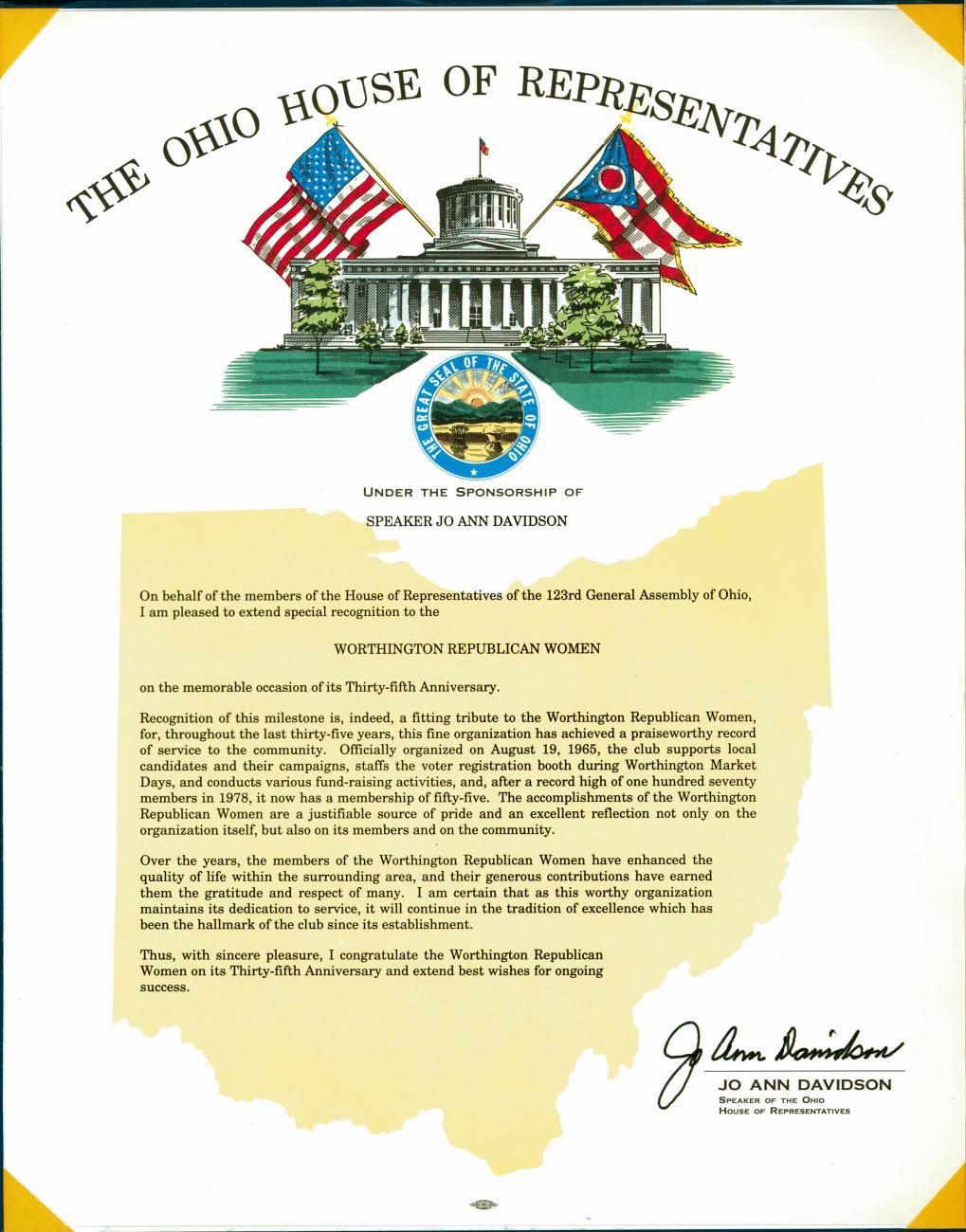 Certificate of Special Recognition