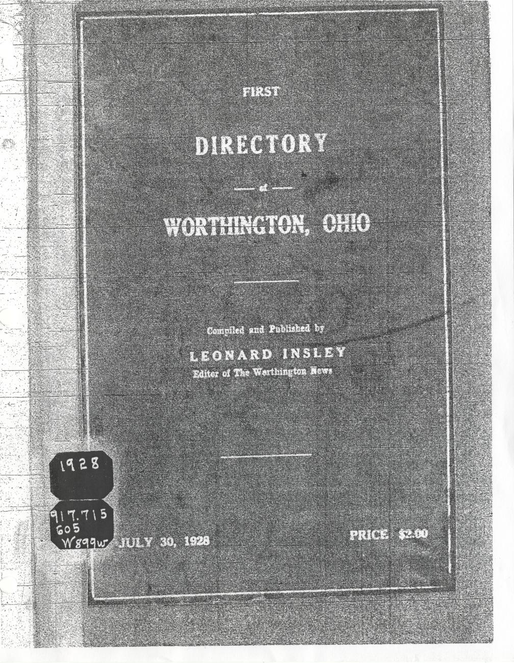 First Directory of Worthington, Ohio
