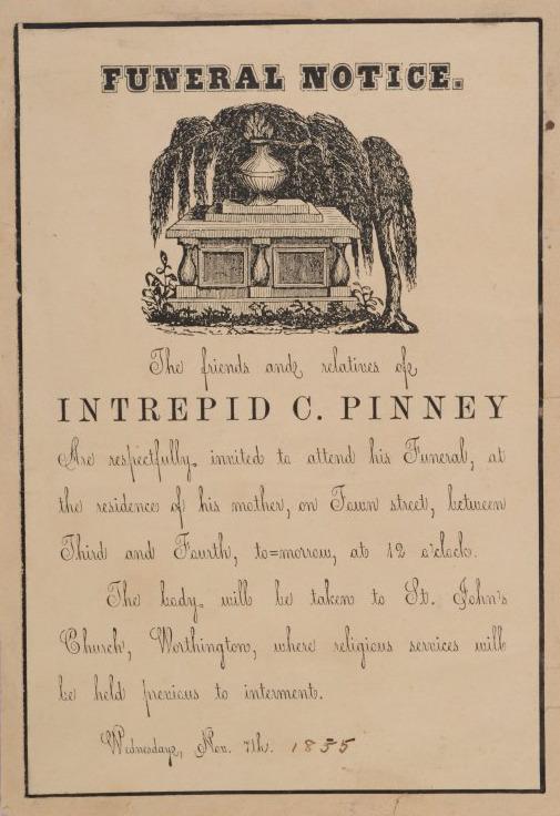 Funeral Notice of Intrepid C. Pinney
