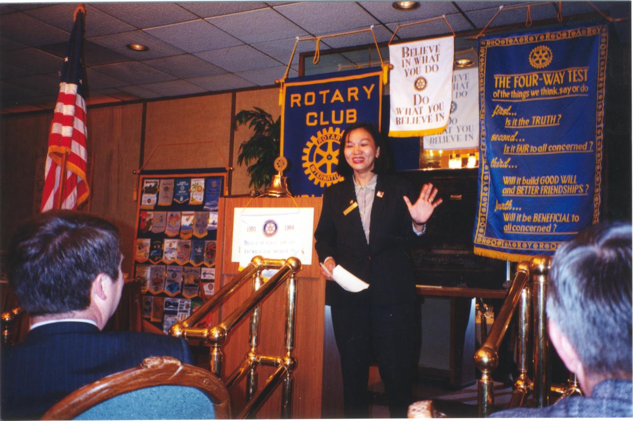 Group Study Exchange member speaking at Rotary Club meeting