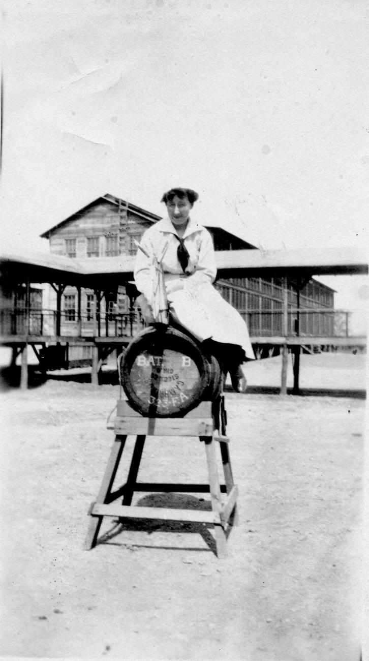 Harriet Elizabeth Putman on Water Barrel at Camp Sherman