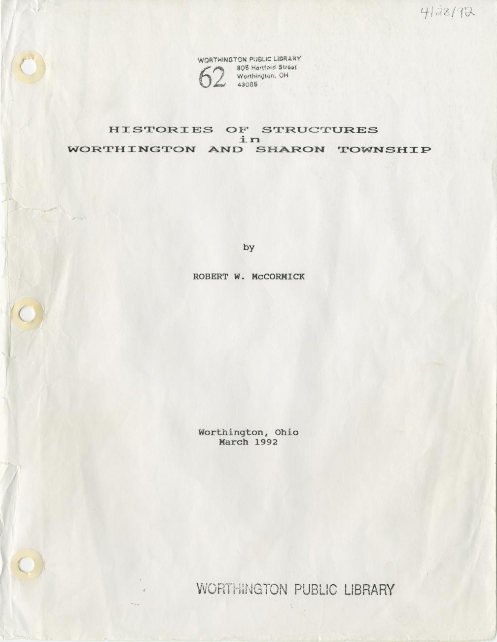 Histories of Structures in Worthington and Sharon Township