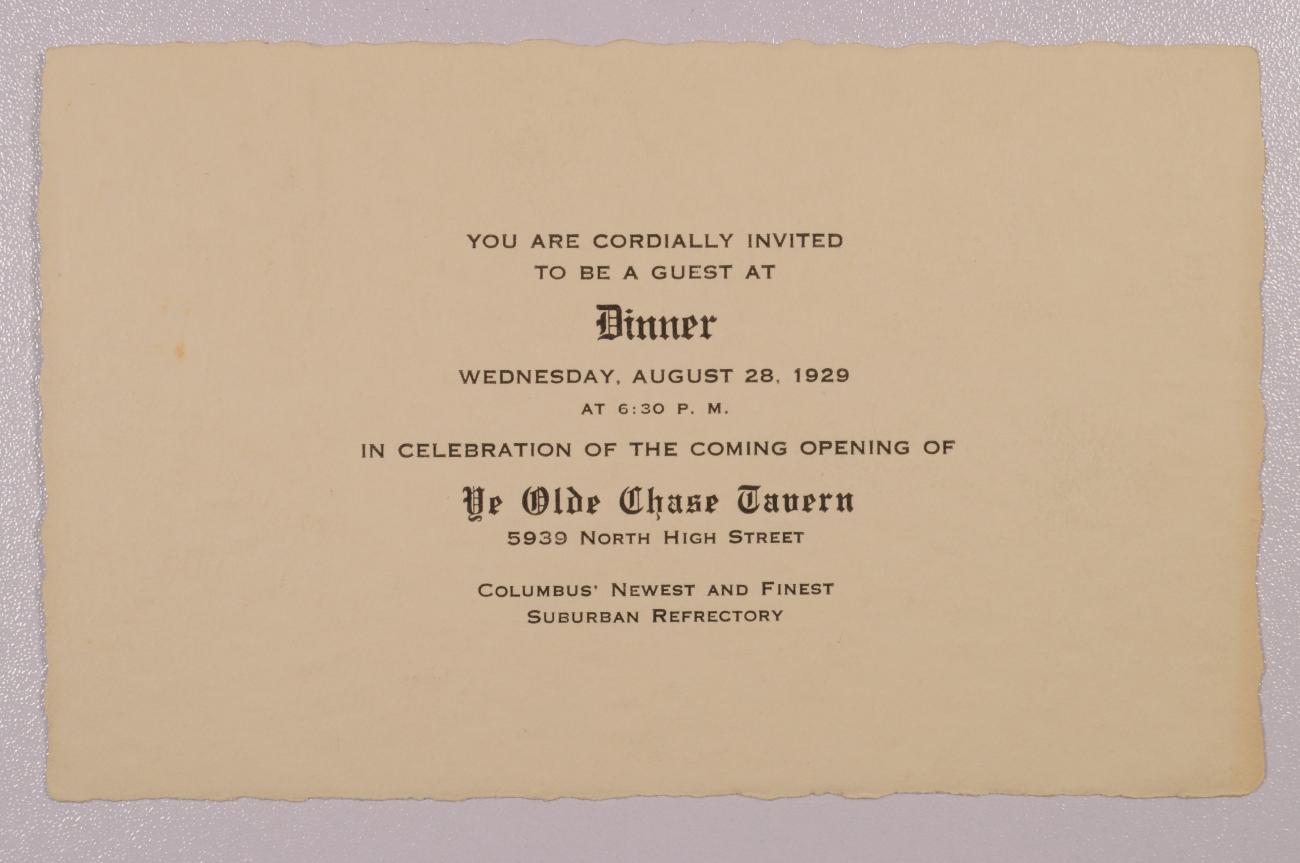 Invitation to Chase Tavern Opening