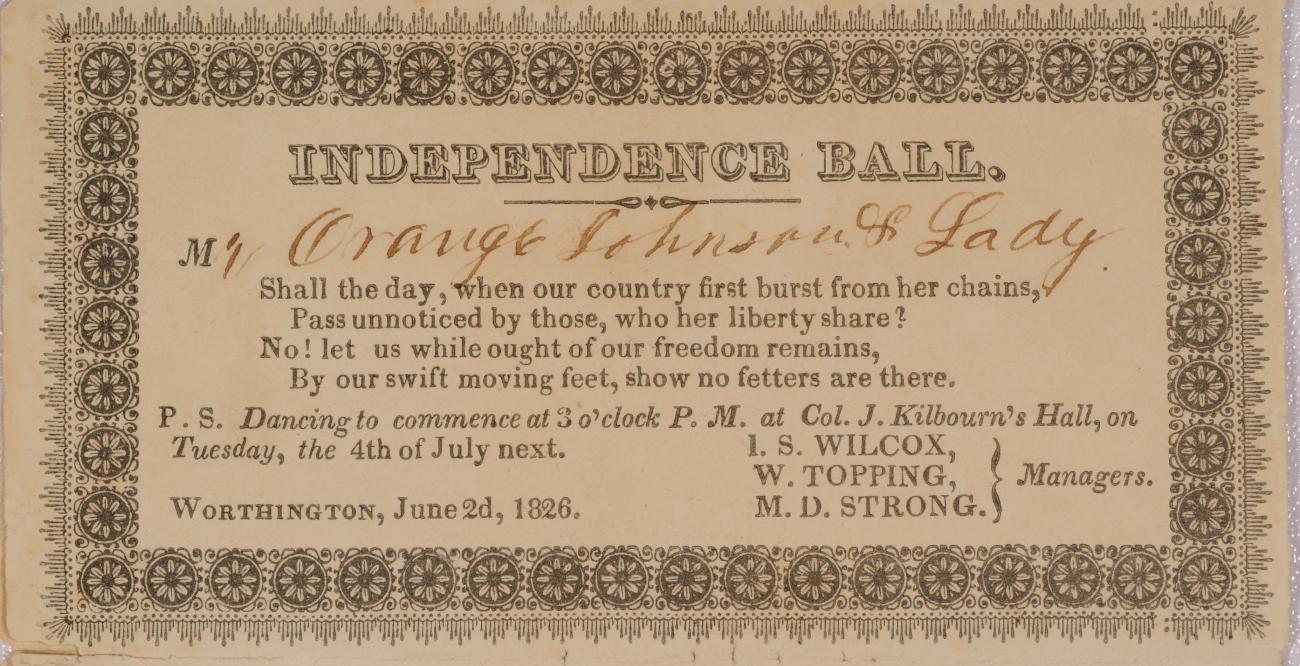 Invitation to Independence Ball for Orange Johnson & Lady