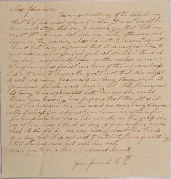 Letter to Achsa Johnson of Worthington, Ohio from “CP”