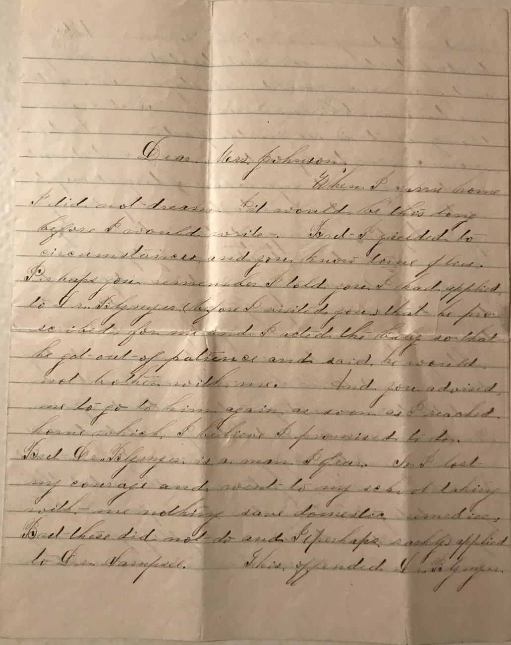 Letter to Achsa Johnson of Worthington, Ohio from E.A. Leonard