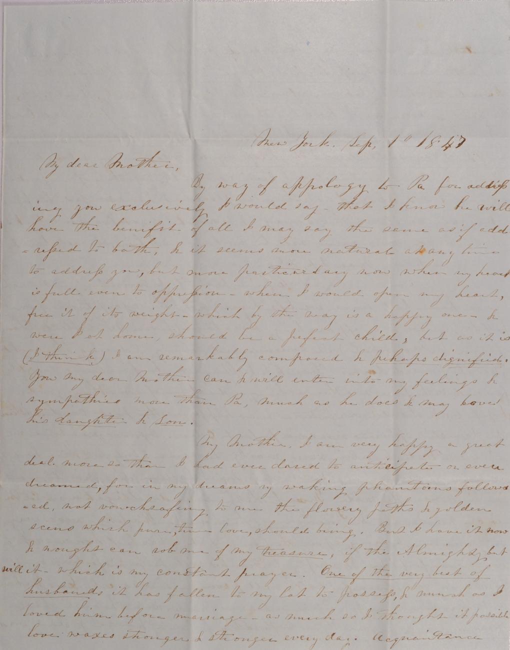 Letter to Achsa Johnson of Worthington, Ohio from Mary Johnson in New York City