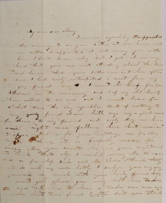 Letter to Mary D. Johnson of Worthington, Ohio from Molly A of 2130 E. Broad Street, Columbus, Ohio
