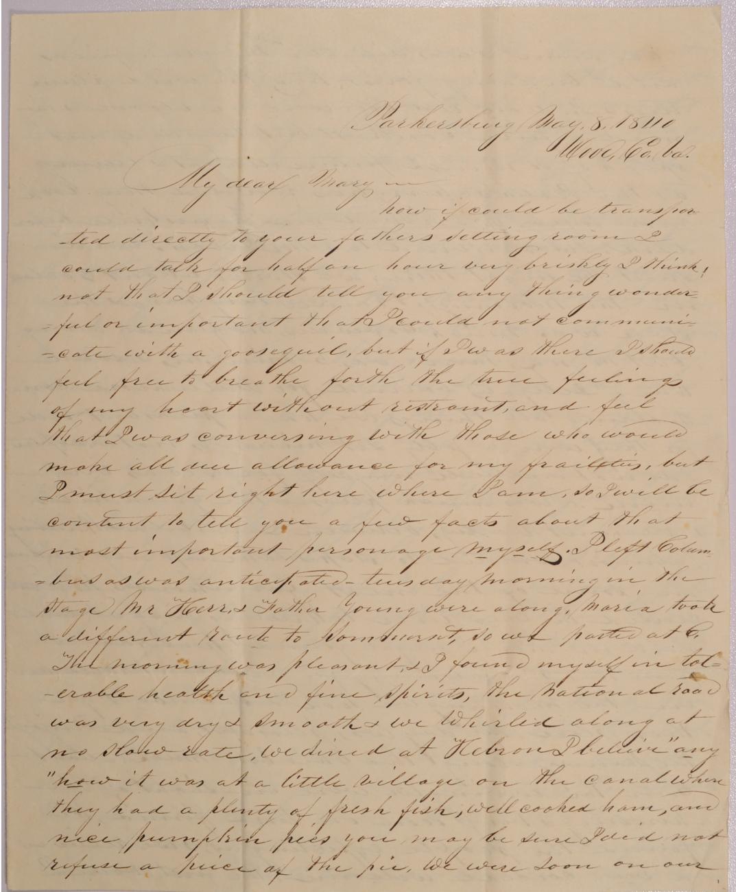 Letter to Mary Johnson of Worthington, Oh from S. M. Tucker of Parkersburg, Virginia