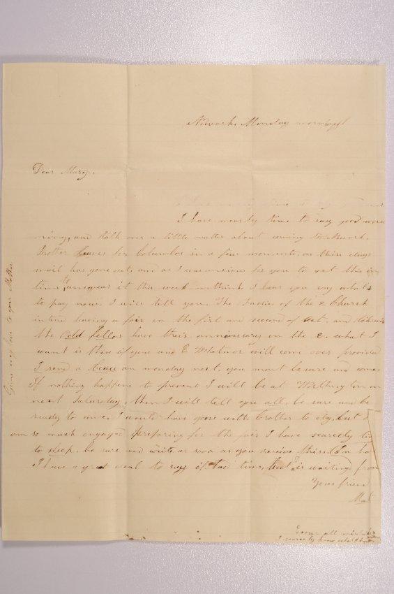 Letter to Mary Johnson of Worthington, Ohio from Mat H. of Newark, Ohio