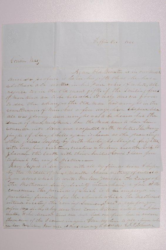 Letter to Mary Johnson of Worthington, Ohio from C.K.P. Johnson of Tiffin, Ohio
