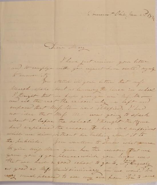 Letter to Mary Johnson of Worthington, Ohio from Emily Beckwith of Somerset, Ohio